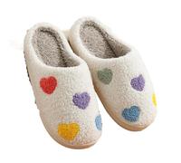 ERHTGUO Pantofole da donna con cuore di colore carino ricamo Fuzzy Romantic Love comode scarpe invernali piatte for la casa(39-40)