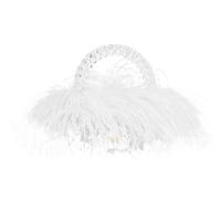 ERHTGUO Pearl Bead Bag With Feather Fur Designer Clear Acrylic Crystal Tote Handbag Women Handmade Party Purse(White,25x7.5x10cm)