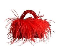 ERHTGUO Pearl Bead Bag With Feather Fur Designer Clear Acrylic Crystal Tote Handbag Women Handmade Party Purse(Color2,25x7.5x10cm)