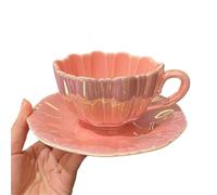 ERHTGUO Petal Simple Flower Cup With Saucer Set Ceramic Tea European Small Chic Coffee Office Household Gift(201-300ml)
