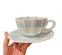 ERHTGUO Petal Simple Flower Cup With Saucer Set Ceramic Tea European Small Chic Coffee Office Household Gift(201-300ml1)