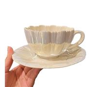 ERHTGUO Petal Simple Flower Cup With Saucer Set Ceramic Tea European Small Chic Coffee Office Household Gift(201-300ml2)