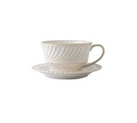 ERHTGUO Retro Rough Pottery Ceramic Drinkware Water Tea Cup Pull Flower Latte Big Mouth Breakfast Dessert Home Decor Coffee Mug Set(Cup and Saucers-B)