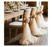 ERHTGUO Set of 10/50 Chair Sashes Elegant Wedding Decor Semi-Sheer Tulle for Parties Churches Christmas Aisle Accent(Beige,50pcs)
