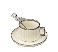 ERHTGUO Silver-edged Coffee Plate Spend Afternoon Tea Cups, Breakfast And Milk As Gifts For Friends(C-With spoon)