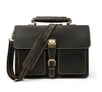 ERHTGUO Thick Leather Men Briefcase 15" Laptop Business Bag Tote Man With Shoulder Strap(Dark Brown-1)