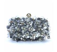 ERHTGUO Women's Pearl Clutch Box Bag Chain Shoulder Purse Gradient Floral Sequins Handmade Evening Bags For Ladies Party Event(Silver)