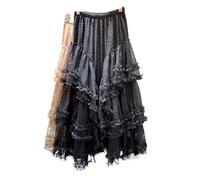 ERHTGUO Women's Spring Lace Patchwork Mesh Tutu Cake Long Skirt Women Sweet Tulle Heart Loose White(Black)