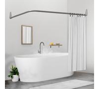 Erica Bastone per Tenda Doccia 70x90/70x160cm Fissaggio a Muro per Angoli o Vasca, Asta Tenda Doccia con Supporto Soffitto, Rivestimento Plastica Senza PVC, 100% Acciaio Inox