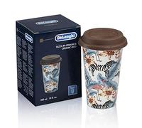 ERICAMBI, Tazza Animals in Ceramica Termica, Doppio Strato, 300 Ml,Compatibile con DeLonghi, Con Coperchio In Silicone, Decorata a Mano, Adatta Ai Porta Bicchieri Da Auto