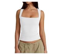 ERICAT Clergment Tank Top, Cleargget Women's Square Neck Sleeveless Double-Layer Tank Tops(White,2XL)