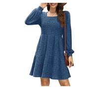 ERICAT Corelration Womens Long Sleeve Fall Square Neck Long Sleeve Fall Dresses, Womens Knit Sweater Dress(Blue,XL)