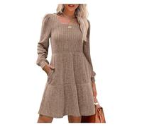 ERICAT Corelration Womens Long Sleeve Fall Square Neck Long Sleeve Fall Dresses, Womens Knit Sweater Dress(Khaki,L)
