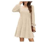 ERICAT Corelration Womens Long Sleeve Fall Square Neck Long Sleeve Fall Dresses, Womens Knit Sweater Dress(Apricot,L)