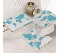 ERICAT Set Tappetino coprivaso WC 3Pcs,Tappetino da bagno,Mappamondo politico Globo Vecchio Antico Bianco Hiory Terra Atlante Africa Oggetto,Bagno Set Antisdrucciolevole del Bathroom Floor rug