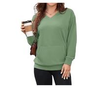ERICAT Slowowing Sweatshirt, Slowowing Women's Hatless V-Neck Hoodie With Pockets(Green,3XL)