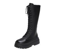 ERICAT Stivali da Cavaliere Allacciati Donna Nero Tacco 6 cm Stivali da Motociclista Stivali Autunno e Inverno Tacco Spesso Colore Solido Fondo Spesso 35 EU