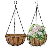 Ericetion 2 Pezzi Pentola Fiore a Fioriera con Cesta Appesa con Cocco Cocco a Cocco Metallo a Filo Rotondo Pianta con Catena per Arredamento per La Casa da Giardino All'aperto