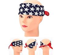 Ericotry 3PCS Bandiera Americana Stelle Strisce Testa Sciarpa Fasce Turbante Intrecciato Testa Avvolgere Moda Allenamento Parrucchiere Accessori Party Face Covering Copricapo Uomo Donna
