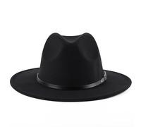 ericotry Fedora Unisex Classico in Misto Lana - Cappello a Tesa Larga con Fibbia per Cintura - per Chiesa, Derby, Jazz, Trilby - Uomo e Donna (Black)