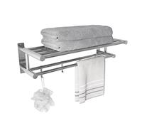 Eridanus Porta Asciugamani Bagno, Portasciugamani da Parete con Mensole Doppia in Accaio Inox SUS304, Mensola Portasciugamani con Ganci, Lucido, Scaffale Barre, Stile Hotel - 60 x 22,5 x 16 cm