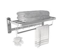 Eridanus Porta Asciugamani Bagno, Portasciugamani da Parete con Mensole Doppia in Accaio Inox SUS304, Mensola Portasciugamani con Ganci, Pieghevole, Lucido, Scaffale Barre, Stile Hotel - 60x19x24 cm
