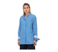 Erika Cavallini - Camicia in cotone a righe con bordo in sangallo - - Blouses & Shirts - Donna - Blu - L