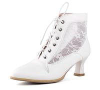 ErikenUrben Donna Vintage Victorian Stivali Pizzo Bridal Sposa Polacchine Chiuse Davanti Tacco Gattino Mesh Granny Stivalettis White Numero 41