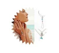 Erimberate Braccialetto da dito in stile bohémien con turchese e anello in argento con fiore, braccialetto a catena a strati da schiavo, braccialetto da polso retrò da spiaggia, gioielli da donna