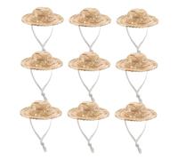 ERINGOGO 10 pezzi Mini Cappelli di Paglia per Bambole con Sottogola Cappellini Artigianali Intrecciati per Casa delle Bambole e Decorazioni Te