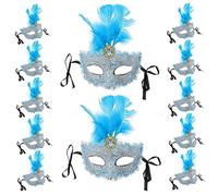 ERINGOGO 12 Pezzi Maschera Piuma Metà Maschere Maschera Da Mascherata Per Le Donne Arredamento Mascherato in Maschera Cosplay Maschera Per Il Diavolo Su Blue Plastica