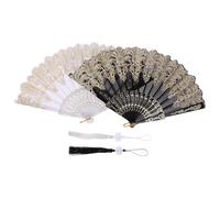 ERINGOGO 2 Pezzi Ventaglio Mano con Nappa Vintage Ventilatore Portatile Mano per Stagione Calda Accessorio per Danza Fotografia e Cosplay Design Elegante con Ricami e Colori Classici