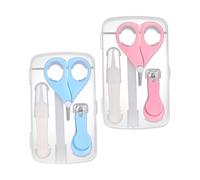 ERINGOGO 2 set Manicure Pediatrico per Ragazzo Ragazza con Forbicine Pinzette Antiscivolo Unghie e Tagliaunghie Sicuro Kit con Custodia Rosa e Azzurra per Cura Unghie