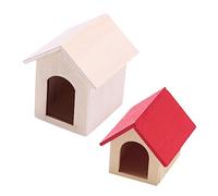 ERINGOGO 2pezzi Miniature Wooden Dog Kennels for Dollhouse Tiny Dog Houses for Kids Educational Play and Creative Scenes