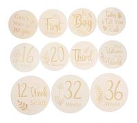 ERINGOGO Dischi Settimanali in Legno Per Gravidanza e Nascita, Cartoncini Su Entrambe Le Facce Per Segnare i Momenti Importanti Del Bebè, Set Da 11 Unità