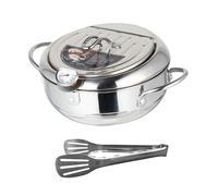 ERINGOGO Padella Tempura Profonda Acciaio Inossidabile con Termometro Controllo Temperatura Compatibile Gas Ed Elettrico Resistente Temperature e Facile da