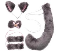 ERINGOGO Set 5 Pezzi Accessori Cosplay Volpe Orecchie e Coda in Peluche Simulato, Fascia Chioma Skin-friendly, Artigianato Raffinato per Feste Cosplay e Halloween