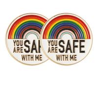 ERINGOGO Spille Orgoglio Arcobaleno, Set da 2 Pezzi in Metallo con Testo SEI AL SICURO CON ME, Comode da Portare per Decorare Camicie e Borse, Indicati per Operatori Sociali e Sanità