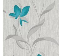 Brillantini Fleur Vinile Carta da Parati 9730-18 Blu Fiori Foglie Trama Erismann