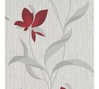 Brillantini Fleur Vinile Parati 9730-06 Rosso Fiori Foglie Trama Erismann