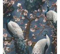 Esotico Pavone Uccelli Parati 10414-08 Blu Scuro Bianco Floreale Alberi Vinile