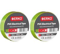 ERKO Nastro Isolante elettrico giallo-verde 19 mm x 20 m PVC Per isolare Riparare e legare, nastro adesivo, Per tensioni fino a 6 kv, elettrici professionali, flessibile, autoestinguente