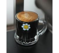 Erkundpresso. Set di 6 bicchieri da espresso in vetro, motivo "Keep on smiling", con pareti spesse, 50 ml, a doppia parete, con manico