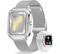 Erkwei Smartwatch Donna Chiamate e Assistente Vocale, Orologio Smart Watch con Cardiofrequenzimetro Sonno SpO2, Notifiche Messaggi Contapassi Orologio Fitness per Android iOS 2 Cinturini