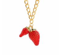 ERLOSYA Collana da donna con ciondolo a forma di fragola, con catena a maglie spesse color oro con ciondolo a forma di frutta rossa, gioiello estivo Y2K, accessorio alla moda stravagante per lei