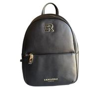 Ermanno Firenze zaino in ecopelle nero con chiusura zip, maxi tasca frontale con zip e spallacci regolabili, dimensioni 25x32 cm.