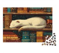 Ermellino bianco che dorme sulla libreria Puzzle 1000Pcs Biblioteca Decorazione Per La Casa. Rilassamento E Intelligence Per Adulti E Bambini Da 14 Anni 1000pcs (75x50cm)