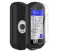 Ermorgen Custodia in silicone compatibile per Garmin Edge 1040 + 2 pellicole proteggi schermo in vetro temperato, custodia in silicone morbido protezione anti-urto tutto incluso Nero