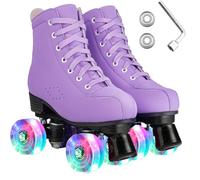 ERNAN Pattini a 4 ruote, pattini paralleli con ruote luminose, top alto classico, pattini a rotelle per adulti, bambine, bambini e principianti, taglia 37-43 (Purple, 40)