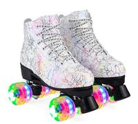 ERNAN Pattini a 4 ruote, pattini paralleli con ruote luminose, top alto classico, pattini a rotelle per adulti, bambine, bambini e principianti, taglia 37-43 (white lightning, 39)